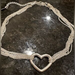 New Solid 925 Sterling Silverv Large Open Heart mesh necklace adjustable 😍